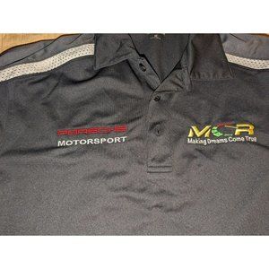 Sport-Tek Mens Black/Gray/White Short Sleeve Polo Size Medium Porsche Motorsport